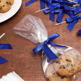 img 3 attached to 🎀 100-Pack Dark Blue Satin Bow Twist Ties: Ideal for Treat Bags