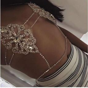 img 1 attached to 💎 Green Crystal Bra Chains Rhinestone Bra Top Floral Chest Chain Silver Body Chain Nightclub Body Jewelry for Women and Girls (A)