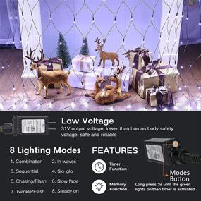 img 3 attached to 🎄 200 LED White Christmas Mesh Netting Lights - 7ftx5ft, 8 Modes with Timer, Low Voltage, Waterproof, Connectable, Green Wire - Perfect Outdoor/Indoor Decorations for Fence, Bush, or Christmas String Lights