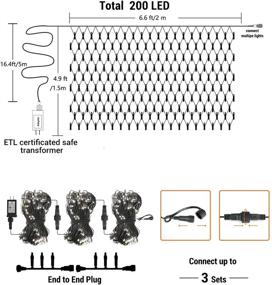 img 1 attached to 🎄 200 LED White Christmas Mesh Netting Lights - 7ftx5ft, 8 Modes with Timer, Low Voltage, Waterproof, Connectable, Green Wire - Perfect Outdoor/Indoor Decorations for Fence, Bush, or Christmas String Lights