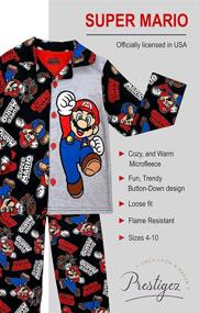 img 1 attached to 👖 Boys' Soft Knit Flannel Button Down Pajama Set inspired by SUPER MARIO