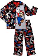 👖 boys' soft knit flannel button down pajama set inspired by super mario logo