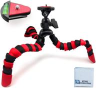 📷 ecostconnection 12-inch flexible tripod with wrappable disc legs, red & black, quick-release plate, bubble level, and cleaning cloth logo