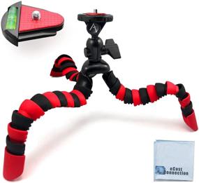 img 4 attached to 📷 eCostConnection 12-Inch Flexible Tripod with Wrappable Disc Legs, Red & Black, Quick-Release Plate, Bubble Level, and Cleaning Cloth
