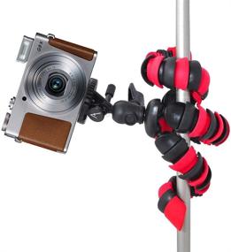 img 1 attached to 📷 eCostConnection 12-Inch Flexible Tripod with Wrappable Disc Legs, Red & Black, Quick-Release Plate, Bubble Level, and Cleaning Cloth