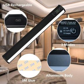 img 2 attached to 🔦 Wireless Motion Sensor Under Cabinet Lights, Harmonic 3 Modes Rechargeable with USB, 25 LEDs Bright Black Aluminum Closet Lights for Kitchen, Cupboard, and Wardrobe - Pack of 3