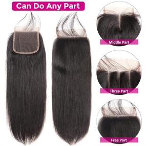 img 3 attached to 🔥 Pizazz 9A Unprocessed Virgin Human Hair Bundles with Closure - Brazilian Straight Hair 3 Bundles (14 16 18 inches) with 12-inch Closure