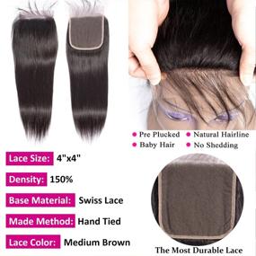 img 1 attached to 🔥 Pizazz 9A Unprocessed Virgin Human Hair Bundles with Closure - Brazilian Straight Hair 3 Bundles (14 16 18 inches) with 12-inch Closure