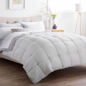 img 2 attached to BROOKSIDE Striped Chambray Comforter Set - Coastal Gray Twin XL - Reversible, Hypoallergenic, All Season with Pillow Sham - Down Alternative, Box Stitched Design