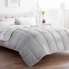 img 4 attached to BROOKSIDE Striped Chambray Comforter Set - Coastal Gray Twin XL - Reversible, Hypoallergenic, All Season with Pillow Sham - Down Alternative, Box Stitched Design