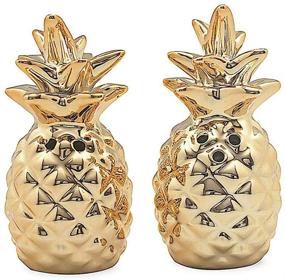 img 1 attached to 🍍 Gold Ceramic Pineapple Salt and Pepper Shakers