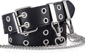 img 1 attached to CCOSMIC Double Grommet Leather Aesthetic Women's Accessories for Belts