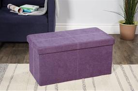 img 3 attached to 🔮 FHE 30 Inch Folding Storage Ottoman Bench in Purple Microsuede Fabric - Transformable for Extra Storage, Seating, and Foot Rest - Ideal for Family, Guests, and Decluttering