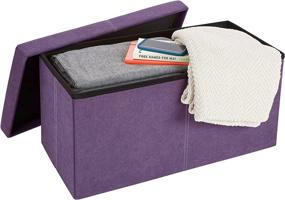 img 1 attached to 🔮 FHE 30 Inch Folding Storage Ottoman Bench in Purple Microsuede Fabric - Transformable for Extra Storage, Seating, and Foot Rest - Ideal for Family, Guests, and Decluttering