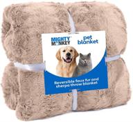 mighty monkey pet blanket: soft reversible sherpa cat and dog blanket, 32x40, machine washable, plush faux fur throw, puppy bed cover, for crates, couch, car - medium size, soft beige logo