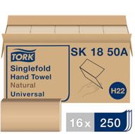 🧻 tork singlefold hand towel, natural, h22, universal disposable, 100% recycled fibers, 1-ply, 16 x 250 sheets - sk1850a" - optimized product name: "tork singlefold natural hand towel, h22, universal disposable, 100% recycled fibers, 16 x 250 sheets, sk1850a logo