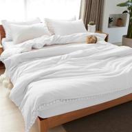 🛏️ набор постельного белья mukka boho pom pom для одеяла queen (90x90 дюймов) - солидный белый, 3-х предметный набор постельного белья с кисточкой-бахромой, легкий микрофибра с россыпью, молния - включает 1 наволочку и 2 подушки. логотип