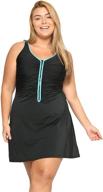 delimira plus size women's swimdress with zip front skirted bathing suit - one piece swimwear logo