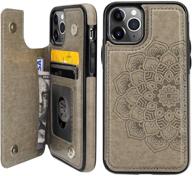 📱 vaburs iphone 11 pro case wallet with card holder - embossed mandala pattern, premium pu leather, double magnetic buttons, shockproof protective cover - gray, 5.8 inch logo