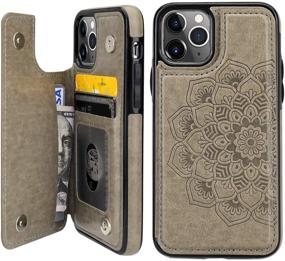 img 4 attached to 📱 Vaburs iPhone 11 Pro Case Wallet with Card Holder - Embossed Mandala Pattern, Premium PU Leather, Double Magnetic Buttons, Shockproof Protective Cover - Gray, 5.8 Inch