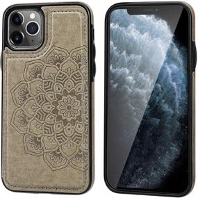 img 2 attached to 📱 Vaburs iPhone 11 Pro Case Wallet with Card Holder - Embossed Mandala Pattern, Premium PU Leather, Double Magnetic Buttons, Shockproof Protective Cover - Gray, 5.8 Inch