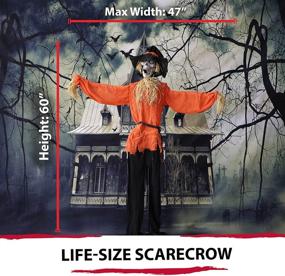 img 2 attached to 🎃 Halloween Scarecrow with Sound Effects, Flashing Green Eyes | 6 ft. Standing, Touch Activated | Battery-Operated | Haunted Hill Farm Decoration | HHSCR-4FLS