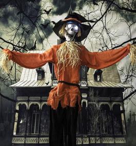 img 4 attached to 🎃 Halloween Scarecrow with Sound Effects, Flashing Green Eyes | 6 ft. Standing, Touch Activated | Battery-Operated | Haunted Hill Farm Decoration | HHSCR-4FLS