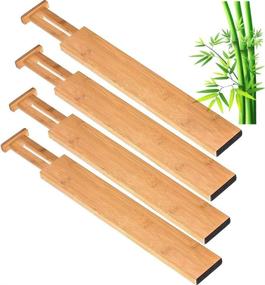 img 4 attached to 🗄️ Fancylovesotio Bamboo Drawer Dividers Organizer - 4 Pack, Adjustable & Expandable for Kitchen, Dresser, Bath, Office - 17.3"-22