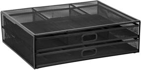 img 3 attached to 💻 Premium MOUNT-IT! Mesh Computer Monitor Stand Riser: Organize your Desk with Metal Desk Organizer and Two Pullout Storage Drawers for Office Supplies [Black]