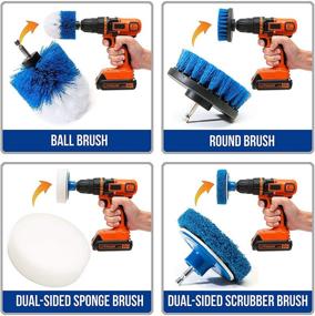 img 2 attached to Efficient Cleaning Made Easy: RevoClean 4 Piece Scrub Brush Power Drill Attachments for All-Purpose Grout, Tile, Counter, Shower, Grill, Floor, Kitchen Cleaning – Blue & White Kit
