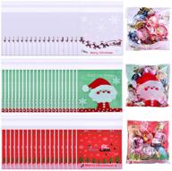 🎄 300 christmas candy bags, self adhesive cellophane treat bags with snowflake & christmas elk patterns - party supplies, 3 styles logo