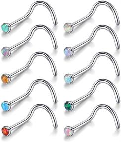 img 4 attached to Xpircn Stainless Steel Opal Nose Rings 20G - Nose Bone Studs, Nose Screw Rings for Ear Tragus Cartilage Piercing - Nose Jewelry