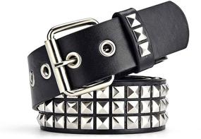 img 3 attached to 👖 Punk Leather Belt with Studded Square Beads, Rivet and Metal Pyramid Design - Perfect for Jeans (Silver)