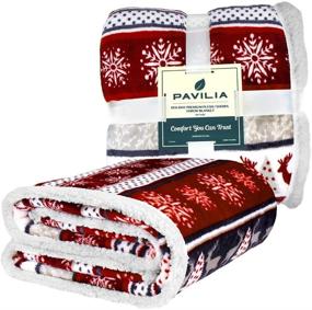 img 3 attached to 🎄 PAVILIA Premium Christmas Sherpa Throw Blanket - Reindeer Christmas Decoration, Fleece, Plush, Warm, Cozy Reversible Microfiber Blanket 50 x 60