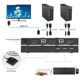 img 2 attached to 💻 4Kx2K HDMI USB КМП переключатель для 2 компьютеров, разделяющих 1 HD монитор, клавиатуру, мышь, контроль принтера - Подключение и использование, с 2 USB-кабелями - Питание от USB