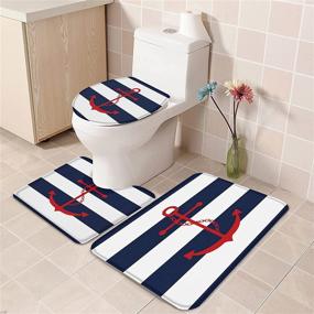 img 1 attached to 🚽 Navy Blue Stripe Bathroom Rug Set - 3 Pieces: Toilet Seat Cover, Rug with Red Anchor Print, Contour Rug, Pedestal Mat, and Toilet Lid Cover - Non-Slip Bathroom Floor Mats - Sizes: 20"x31", 16"x18", 16"x20