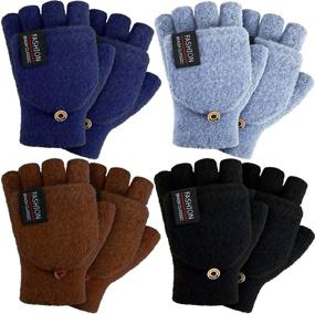 img 4 attached to Fingerless Gloves Convertible Mittens Knitted Men's Accessories