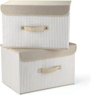 📦 mee'life foldable storage bins set - pack of 2 fabric baskets with lids and handles for nursery, closet, bedroom - cream stripes logo