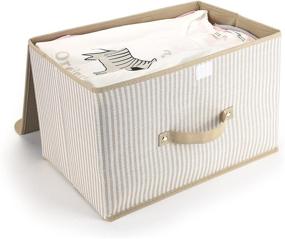 img 2 attached to 📦 MEE'LIFE Foldable Storage Bins Set - Pack of 2 Fabric Baskets with Lids and Handles for Nursery, Closet, Bedroom - Cream Stripes