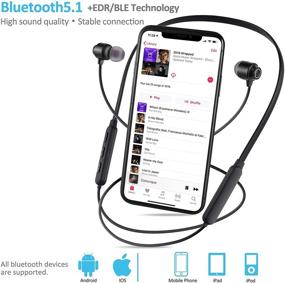 img 3 attached to 🎧 Черные Bluetooth наушники Neckband v5.1 с микрофоном - автоматическое подключение, 20 часов воспроизведения, HD звук, влагозащищенные, магнитные и стерео басы