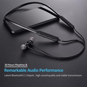 img 1 attached to 🎧 Black Bluetooth Neckband Earbuds v5.1 with Microphone – Auto Pairing, 20H Playtime, HD Sound, Sweatproof, Magnetic, and Stereo Bass