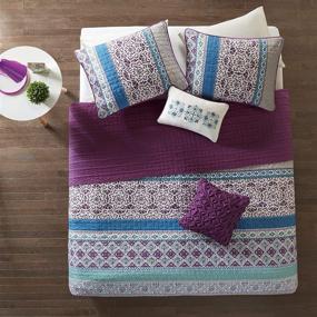 img 2 attached to 🛏️ Intelligent Design Cozy Quilt Set - Casual Boho Design, All Season Coverlet Bedspread, Full/Queen Size, Inclusive of Matching Shams and Decorative Pillow, Purple
