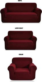 img 2 attached to Stella Burgundy 3pc Sofa Love Seat and Chair Slipcover Set - Fancy Linen Sure Fit Stretch Sterling, Solid New Collection