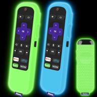 🔒 enhanced roku remote protection: 2 pack silicone cases in glow green+glow blue" or "non-slip shockproof holder sleeve covers for roku express/streaming stick remote: 2 pack silicone protective cases in glow green+glow blue logo