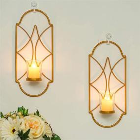 img 1 attached to 🕯️ Set of 2 Gold Metal Wall Sconce Candle Holder Decor with Glass - Wall Mounted Candle Sconces Holders for Home Wall Art in Living Room, Fireplace, Yard Pathway - Candle Sconces Holder for Wall