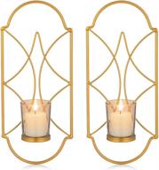 🕯️ set of 2 gold metal wall sconce candle holder decor with glass - wall mounted candle sconces holders for home wall art in living room, fireplace, yard pathway - candle sconces holder for wall logo