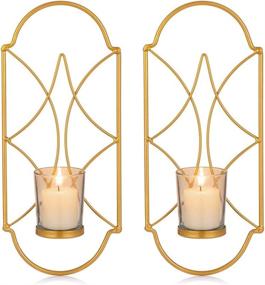 img 4 attached to 🕯️ Set of 2 Gold Metal Wall Sconce Candle Holder Decor with Glass - Wall Mounted Candle Sconces Holders for Home Wall Art in Living Room, Fireplace, Yard Pathway - Candle Sconces Holder for Wall