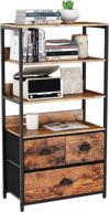 📚 furologee 4-tier storage shelf unit with 3 drawers - versatile organizer for books, photos, and decorations in multiple rooms - wood top logo