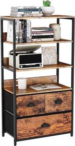 img 4 attached to 📚 Furologee 4-Tier Storage Shelf Unit with 3 Drawers - Versatile Organizer for Books, Photos, and Decorations in Multiple Rooms - Wood Top