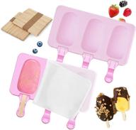 🍡 purple silicone cakesicle molds with lids - 2 pack upgraded large ice pop molds for diy ice popsicles, 6 cavities homemade cake pop & ice cream mold, oval shape with 40 wooden sticks logo